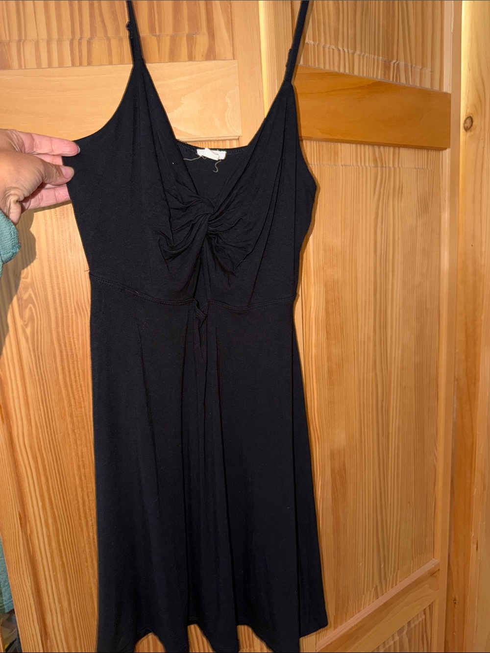 Garage Black Spaghetti-Strap Knot Front Mini Dress